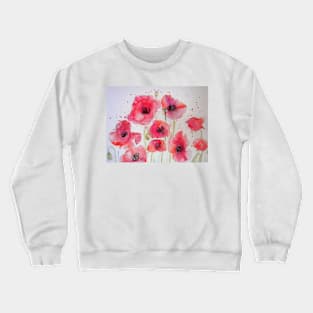 Red Poppy Party Watercolor flower Painting Crewneck Sweatshirt